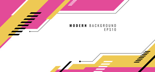 Banner web design template pink and yellow geometric design on white background