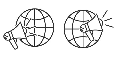 Planet Earth symbol with megaphone icons. Speaker icon with globe Earth symbol