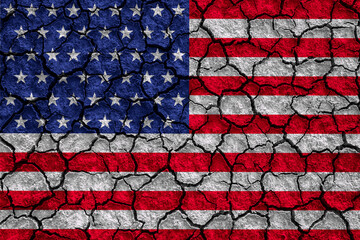United States flag pattern on the crack soil texture ,retro vintage style