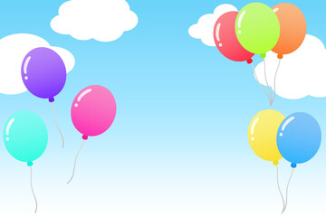 青空の背景　長方形　風船と雲B