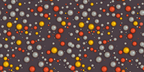 Seamless pattern or texture for decoration of gift or presents paper print or fabric. Abstract balls or spheres with highlights and shadows. 3d illustration