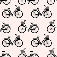 Pattern of classic city bicycle, ecological sport transport on blue background. 