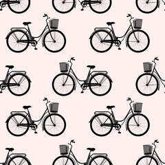 Pattern of classic city bicycle, ecological sport transport on blue background. 