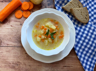 Viennese, healthy potato soup. This vegetarian version is made with carrot, onions, garlic, celery,...