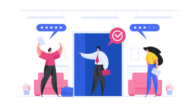 Male boss choosing best recruit in office