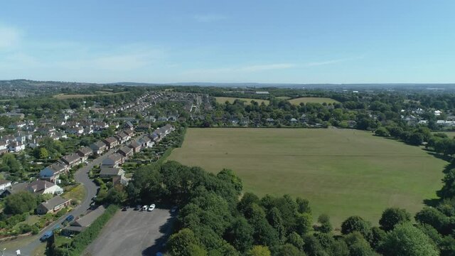 Suburban english district. A large playing field and green areas represent and eco friendly garden city design