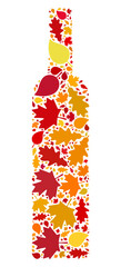 Wine Bottle mosaic icon done for fall season. Raster wine bottle mosaic is done of random autumn maple and oak leaves. Mosaic autumn leaves in bright gold, brown and red colors.