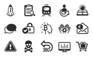 Obraz premium Euro money, Shopping cart and Search analysis icons simple set. Music making, Employee hand and Verified locker signs. Share, Sun energy and 360 degrees symbols. Flat icons set. Vector