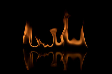 Fire flames on black background.