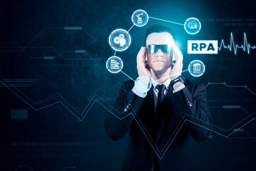 Businessman working with glasses and virtual screen