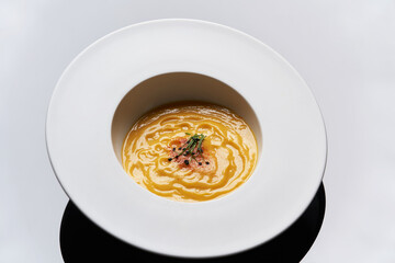 Pumpkin cream soup with spices, Healthy Vegetarian food