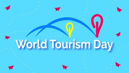 Fototapeta na wymiar World tourism day background with Icons