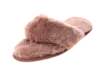 Fototapeta na wymiar Single stylish soft slipper on white background
