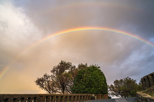 Rainbow during the storm Alex in Biarritz, France. 3rd October 2020.