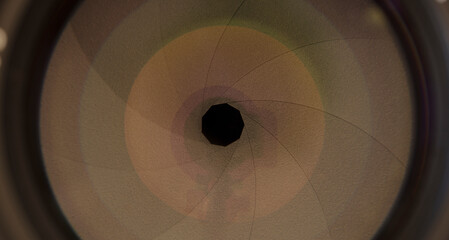 close-up, objective shutter, frontal plane. detail of photographic optics