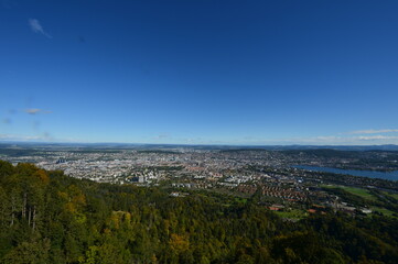 Panorama of Zurich from the Uetliberg in fine weather and blue skies