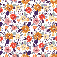 Seamless pattern with flowers. Illustration on a bright background. Design for textiles, souvenirs, fabrics, packaging and greeting cards and more.