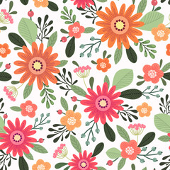 Seamless pattern with flowers. Illustration on a white background. Design for textiles, souvenirs, fabrics, packaging and greeting cards and more.