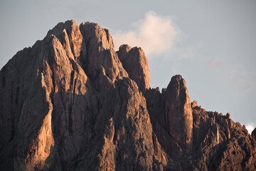 Dolomites Mountains at the Sella Joch with view to the peaks of Langkofel in South Tyrol in the Alps of Italy, Val Gardena, Trentino Alto Adige, Italien, Europa