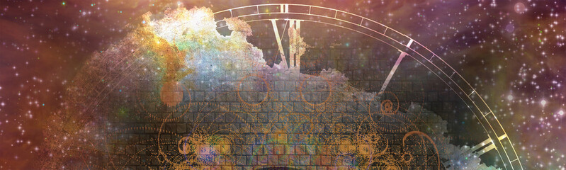 Time and space composition. Banner format. 3D rendering