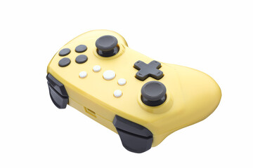 Retro video game gamepad. Yellow controller for a video game. Gamepad isolated on a white background. Full depth of field. © Alexandr