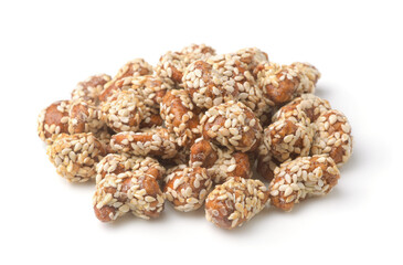 Pile of candied sesame coated cashews