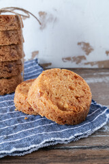 Homemade almond cookies on rustic background