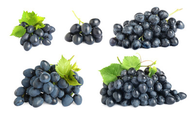 Set of fresh grapes on white background