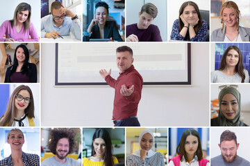 Online remote learning. Digital video conference chat with students. Teaching and learning from...