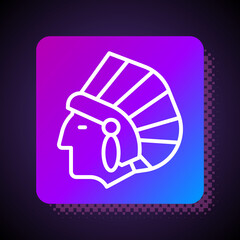White line Native American Indian icon isolated on black background. Square color button. Vector.