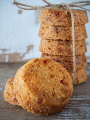 Homemade almond cookies on rustic background