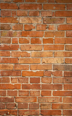 old brick craft wall of a vintage house, brick wall, background with orange brick wall