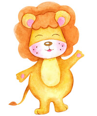 Cute watercolor illustration lion isolated