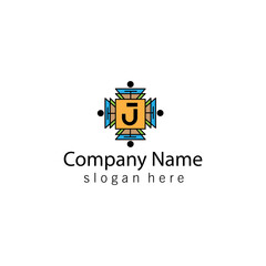 Letter J logo vintage illustration color line design vector template
