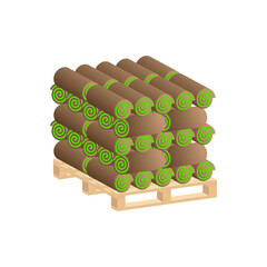 Turf Rolls.Lawn rolls on pallet.Vector isometric and 3D view.