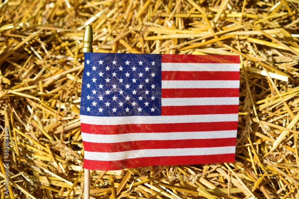 Sticker American Flag with Straw Background