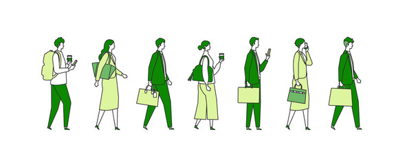 Walking businessman character design in different poses.