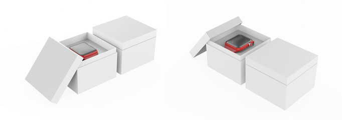 smart watch with hard box packaging for branding and mock up 3d render. 3d illustration