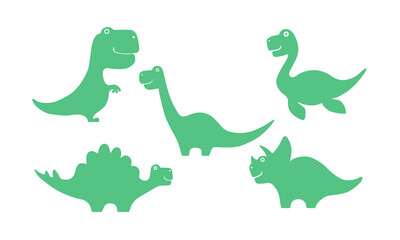 Green print of dinosaur silhouettes. Flat design for poster or t-shirt. Vector illustration