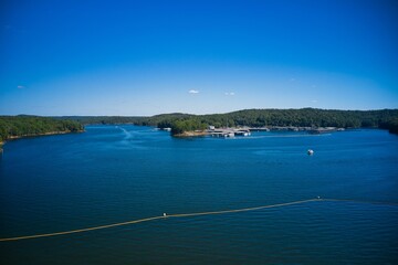 Aerial view of Lake Allatoona on a beautiful sunny day shot by a drone