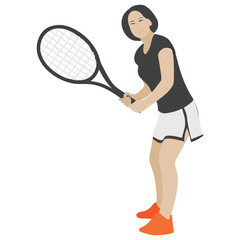 
Girl avatar doing sports, tennis playing flat icon 
