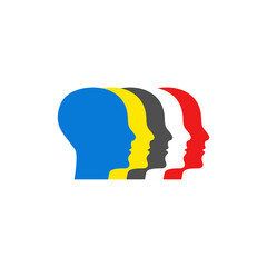 Profiles of human heads. Logo for hr. Psychology icon. Staff sign