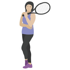
Girl avatar doing sports, tennis playing flat icon 
