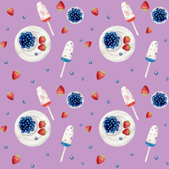 Watercolor icecream seamless pattern. Watercolor hand drawn summer beach print