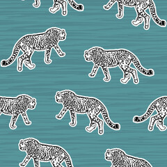 Trendy cheetah , Leopard animal safari Seamless pattern Vector hand drawn cool style on texture,Design for fashion , fabric, textile, wallpaper, cover, web , wrapping and all prints
