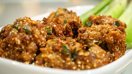 Fried pork with kaffir leaf.