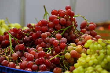 Grapes on the counter in the store. Farmers fair