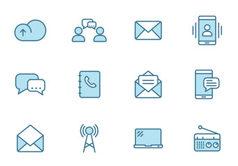 communication line vector icons in two colors isolated on white. communication blue icon set for web and ui design, mobile apps and print products