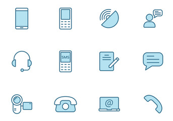 communication linear vector icons in two colors isolated on white background. communication blue icon set for web design, ui, mobile apps and print