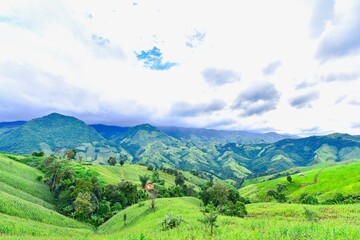 Lush Green Mountain Scenery of Nan Province in Northern Thailand